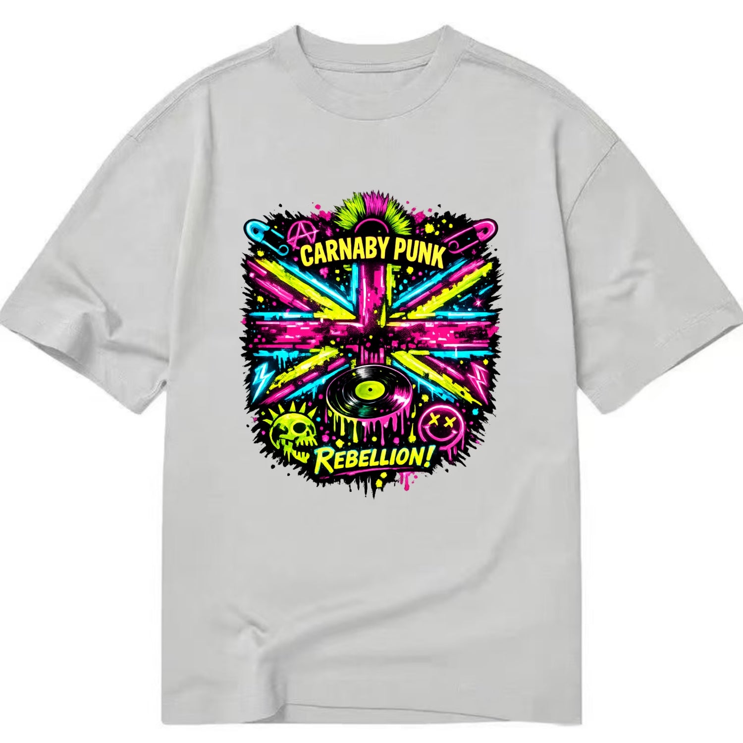 CARNABY PUNK | Swinging 60s meets 70s punk | Psychedelic Union Jack pattern | - Classic T-shirt - Grey