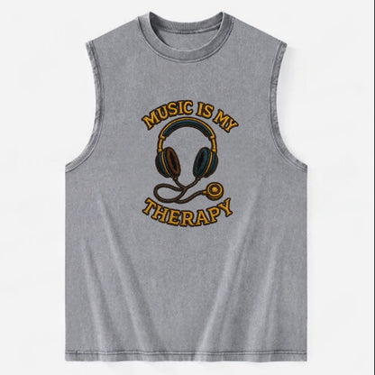 Music Is My Therapy  - Vintage Washed Tank - Grey