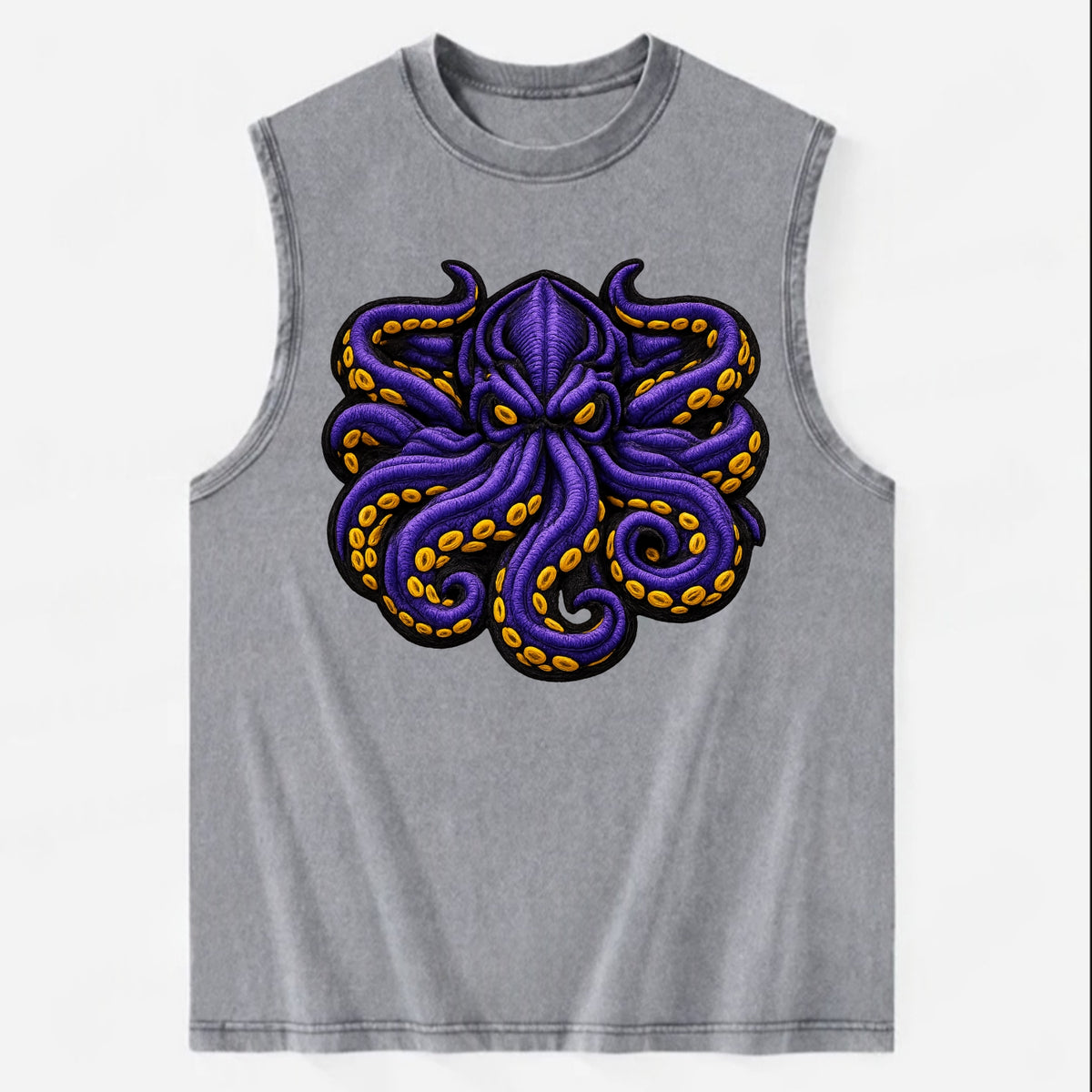 KRAKEN TENTACLES - sea monster in purple and black , deep sea - Vintage Washed Tank - Grey