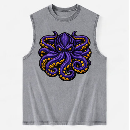 KRAKEN TENTACLES - sea monster in purple and black , deep sea - Vintage Washed Tank - Grey