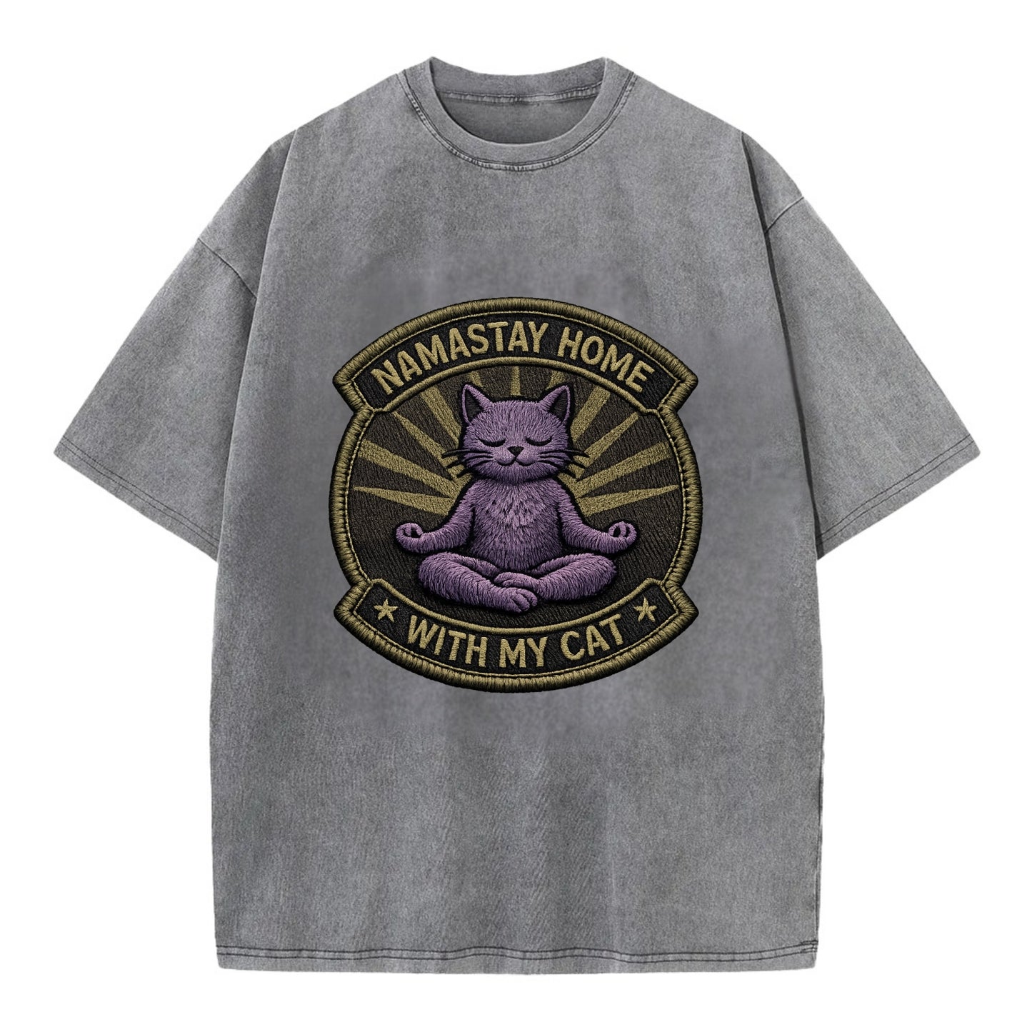 NAMASTAY HOME WITH MY CAT - yoga cat in purple , introvert cat - Vintage T-shirt - Grey