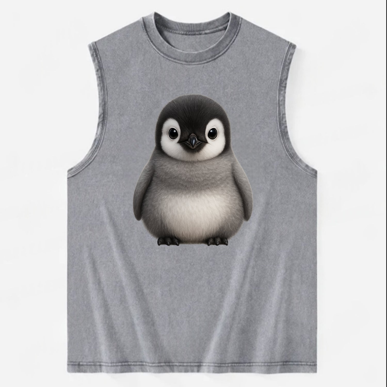Baby Adelie Penguin - black and white, round body, curious eyes, - Vintage Washed Tank - Grey