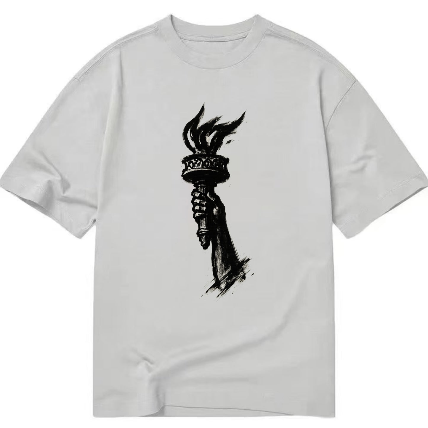 Statue of Liberty torch - freedom and democracy ink painting - Classic T-shirt - Grey