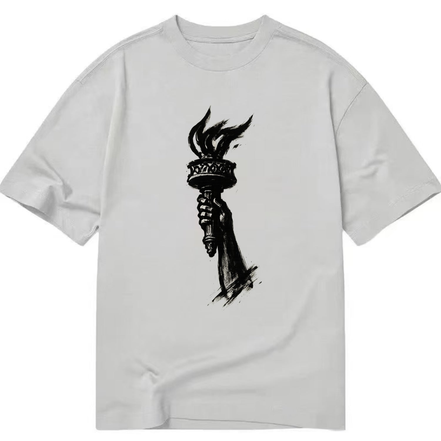 Statue of Liberty torch - freedom and democracy ink painting - Classic T-shirt - Grey