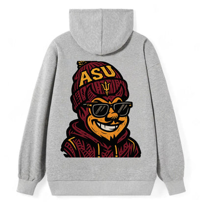 Tempe Sparky wearing Arizona State beanie with fork patch - Classic Pullover Hoodie - Grey