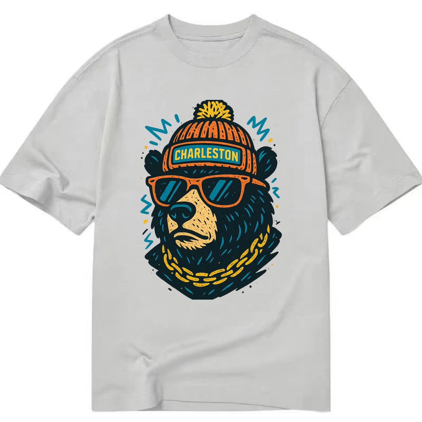 West Virginia Black Bear wearing Charleston beanie with pom pom and wayfarer - Classic T-shirt - Grey