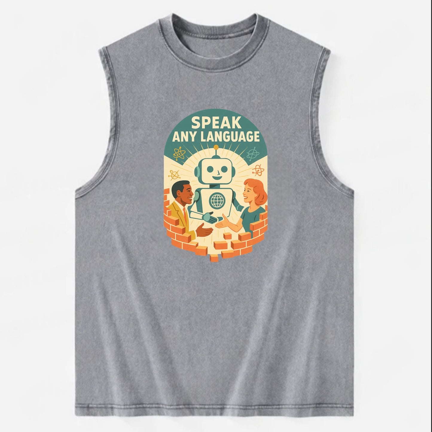 Language learning AI breaking down barriers - "Speak Any Language" - - Vintage Washed Tank - Grey