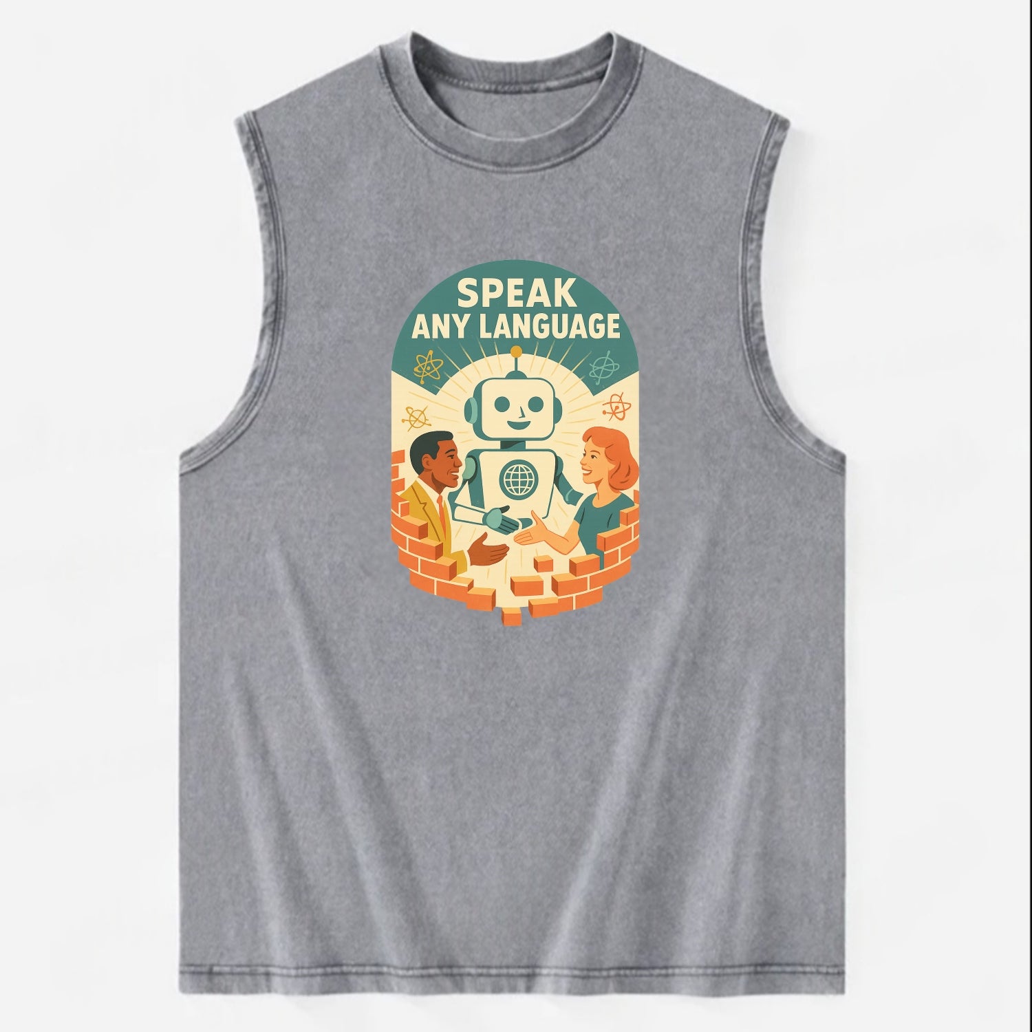 Language learning AI breaking down barriers - "Speak Any Language" - - Vintage Washed Tank - Grey