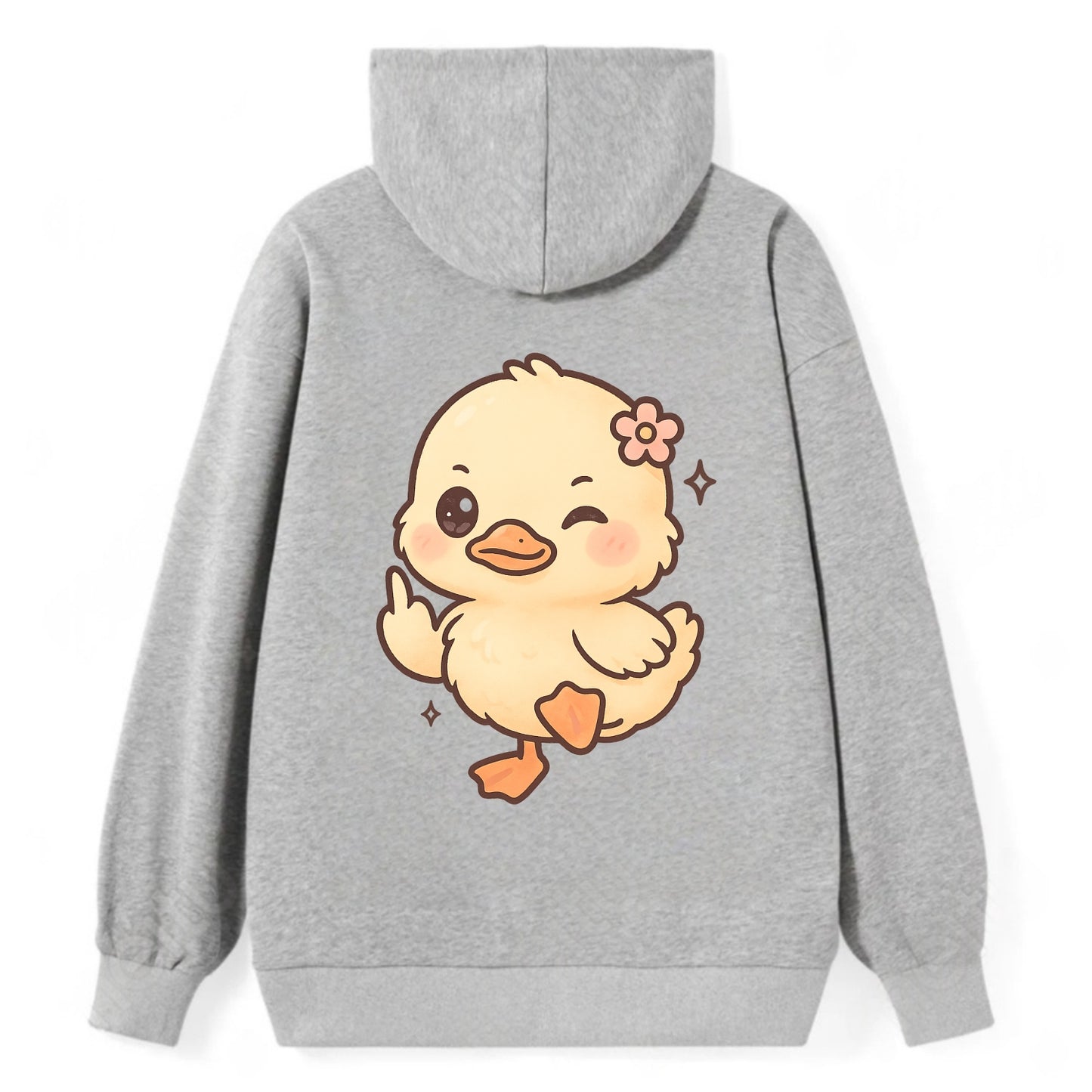 fluffy baby duck with small flower, one webbed foot raised sassily - Classic Pullover Hoodie - Grey