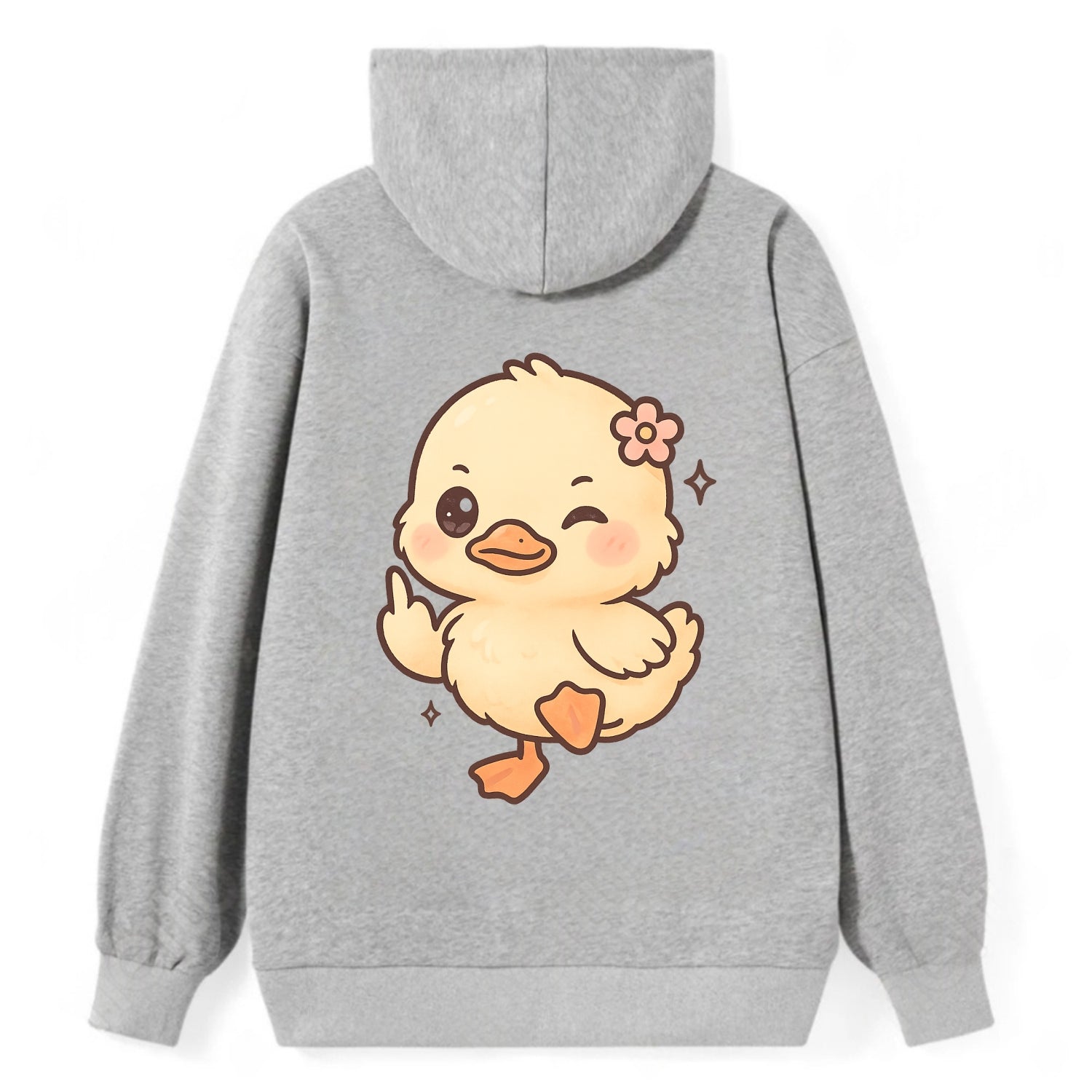 fluffy baby duck with small flower, one webbed foot raised sassily - Classic Pullover Hoodie - Grey