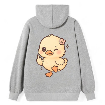 fluffy baby duck with small flower, one webbed foot raised sassily - Classic Pullover Hoodie - Grey