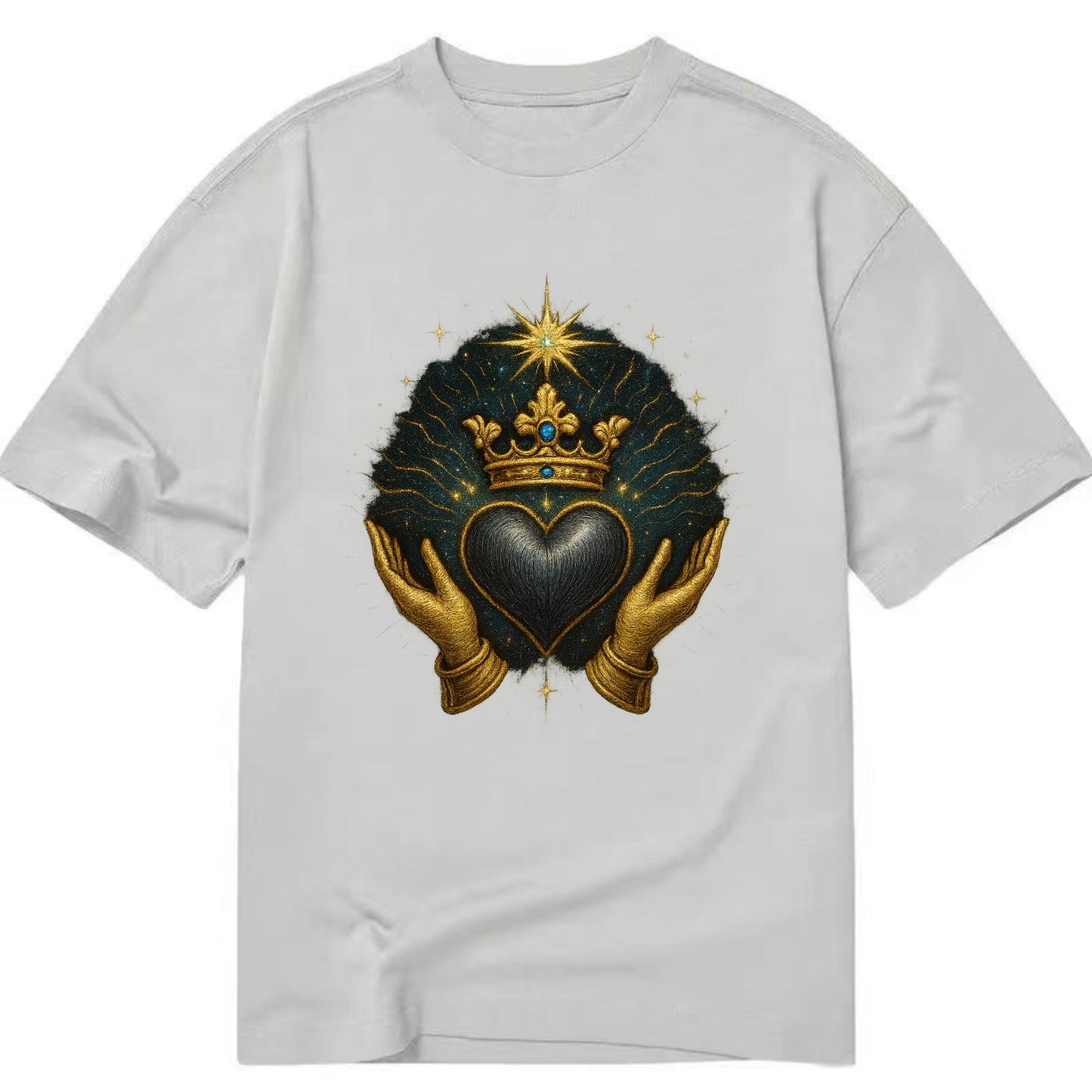 Pearl-studded tiara atop a satin-gunmetal heart supported by elegant opera-glove - Classic T-shirt - Grey