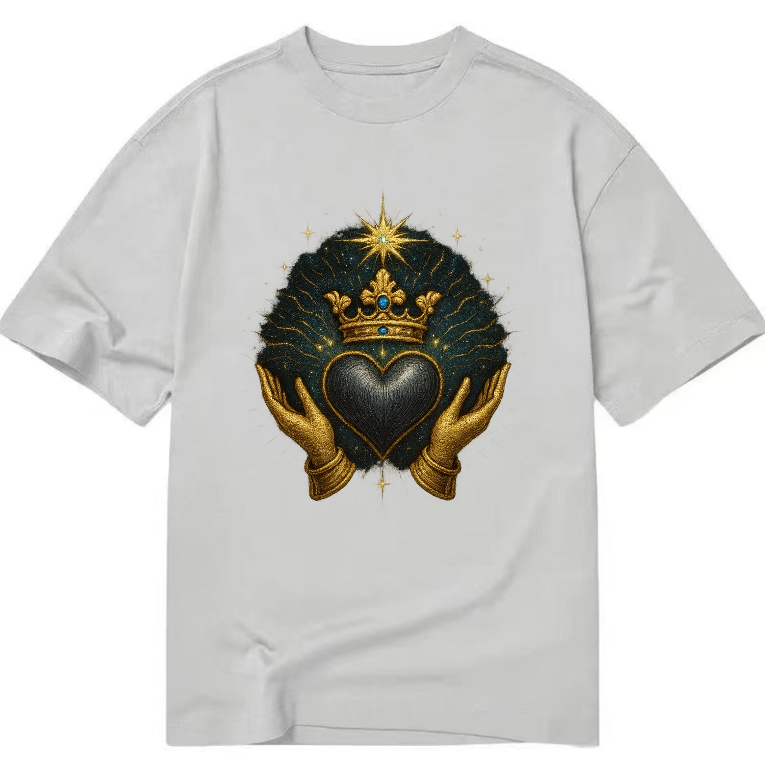 Pearl-studded tiara atop a satin-gunmetal heart supported by elegant opera-glove - Classic T-shirt - Grey