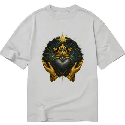Pearl-studded tiara atop a satin-gunmetal heart supported by elegant opera-glove - Classic T-shirt - Grey