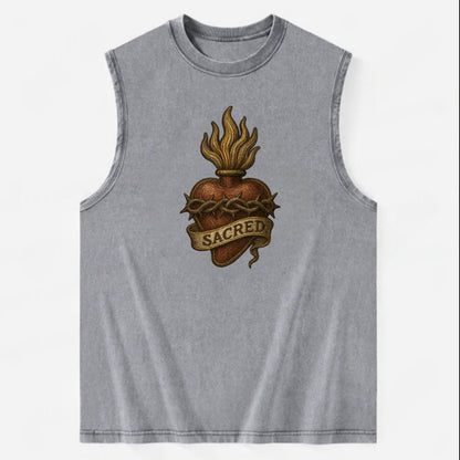 Sacred Heart  - Vintage Washed Tank - Grey