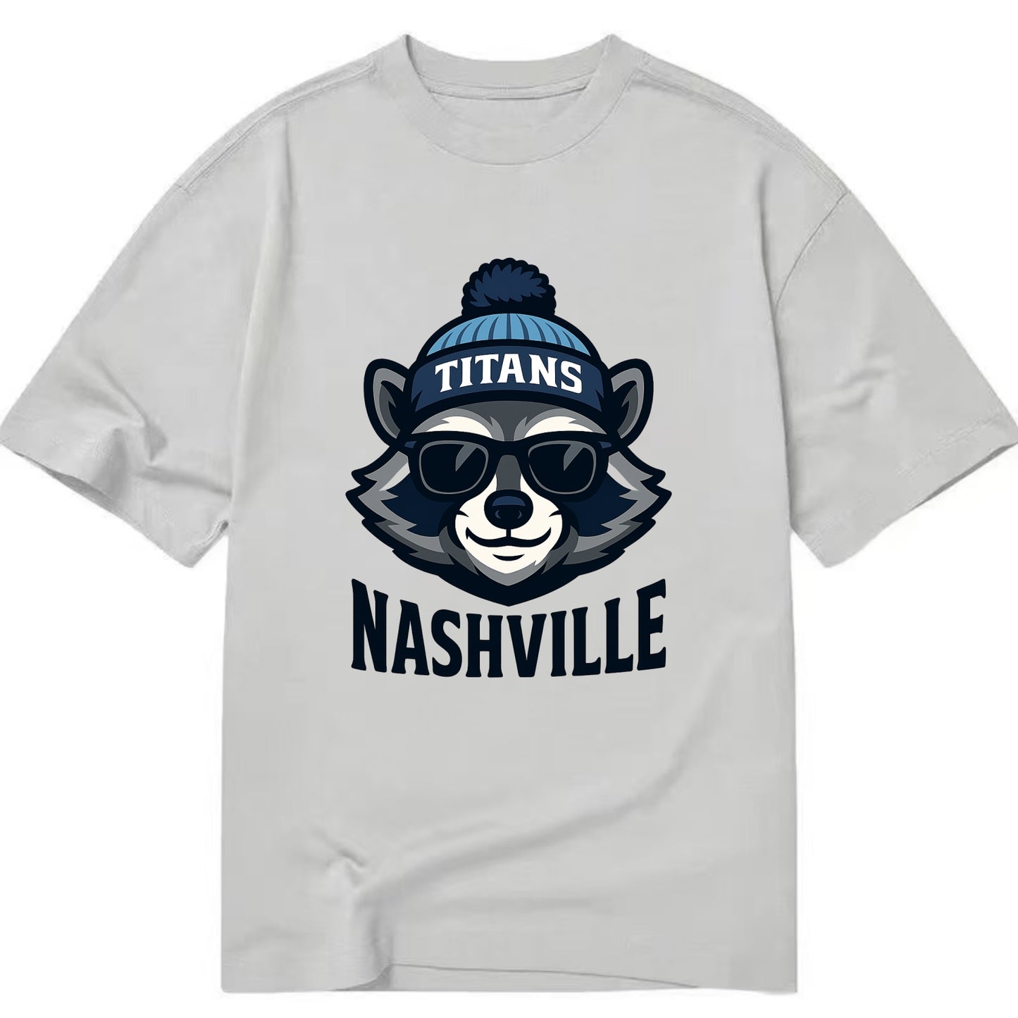 Nashville Raccoon wearing Titans navy and light blue beanie with pom pom and - Classic T-shirt - Grey