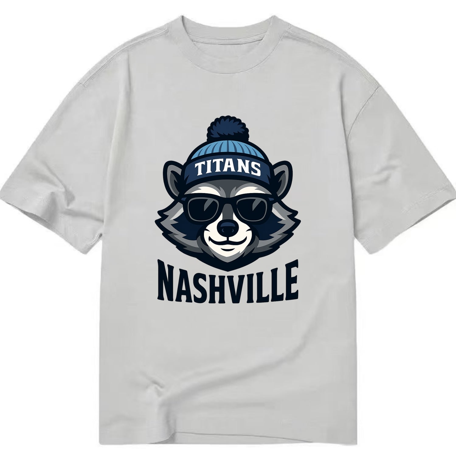 Nashville Raccoon wearing Titans navy and light blue beanie with pom pom and - Classic T-shirt - Grey