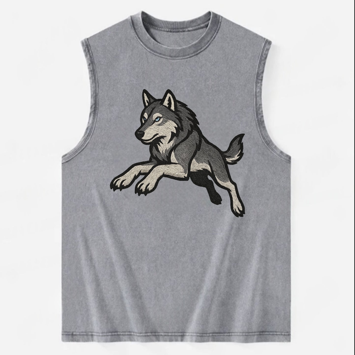 Wolf Leaping Action  - Vintage Washed Tank - Grey