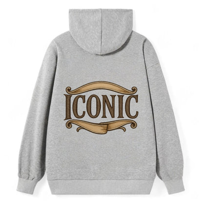 Bold typography design - "ICONIC" - instantly recognizable, trendsetter - Classic Pullover Hoodie - Grey