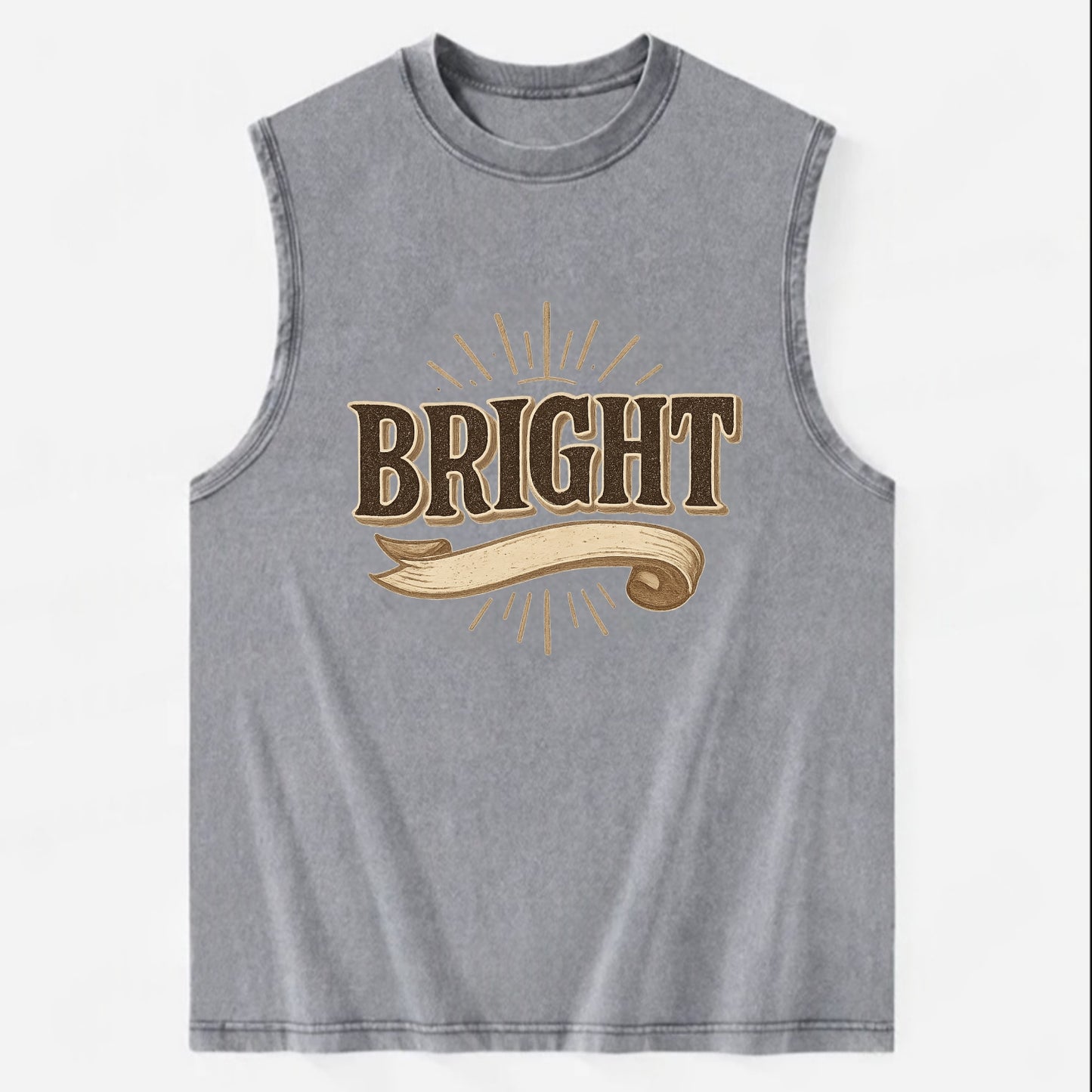 Bold typography design - "BRIGHT" - intelligent, shining - Vintage Washed Tank - Grey