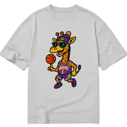 California Giraffe wearing Lakers beanie with palm tree patch and wayfarer - Classic T-shirt - Grey