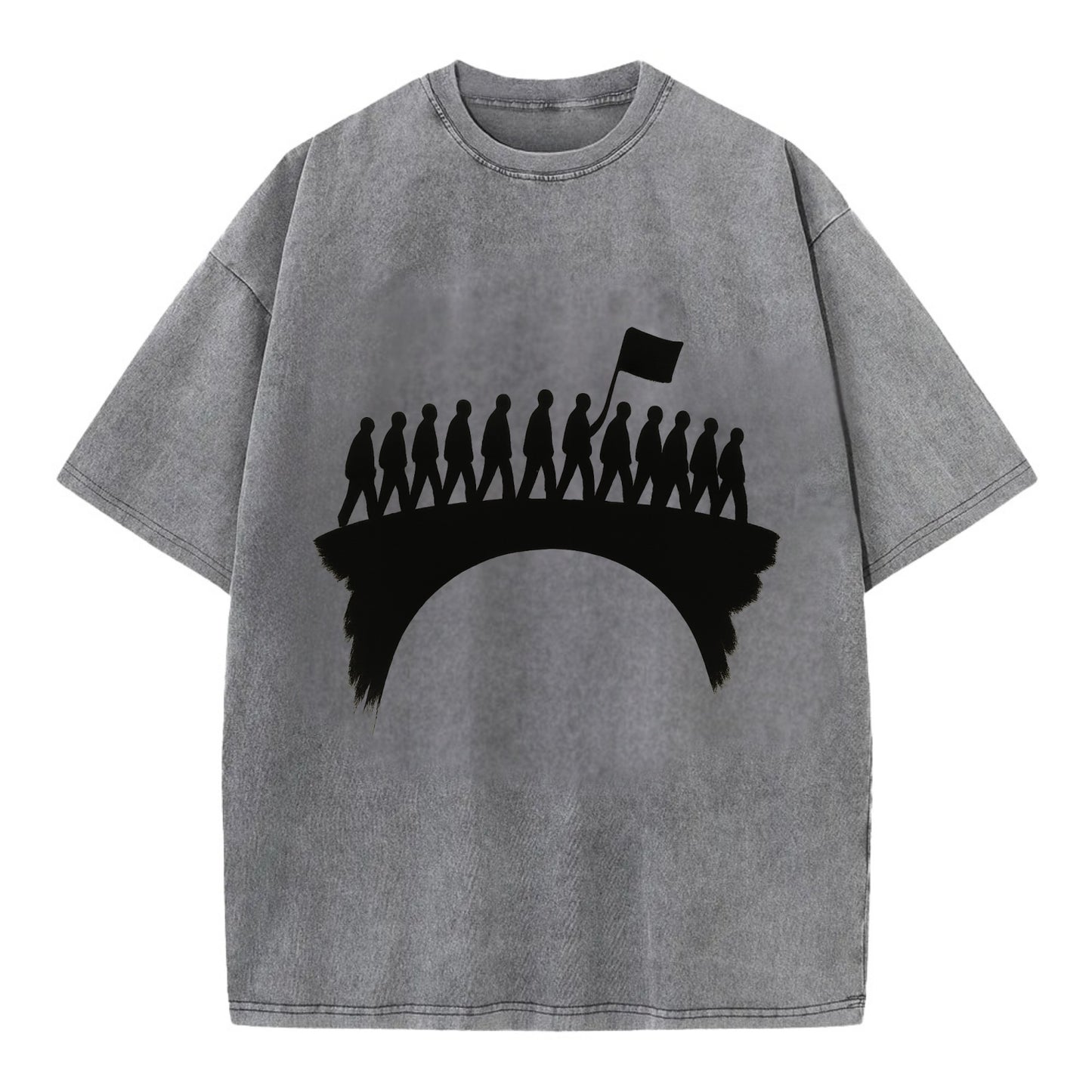 March on bridge silhouette - historic protest ink painting - Vintage T-shirt - Grey