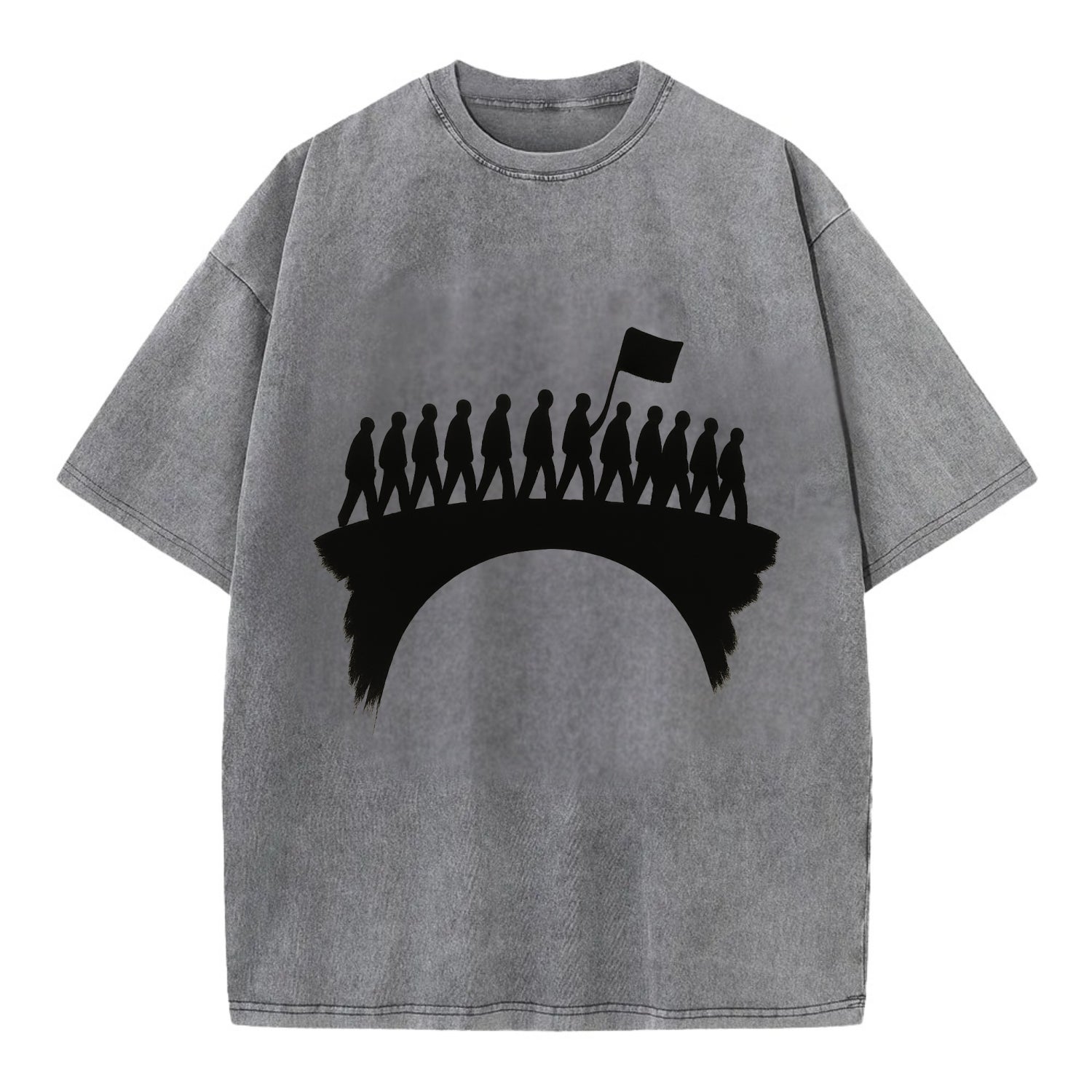 March on bridge silhouette - historic protest ink painting - Vintage T-shirt - Grey