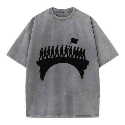 March on bridge silhouette - historic protest ink painting - Vintage T-shirt - Grey