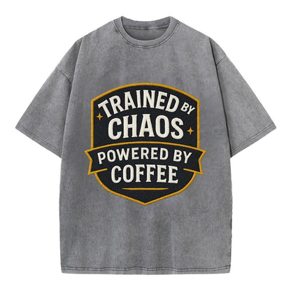 Trained by chaos, powered by coffee - Vintage T-shirt - Grey
