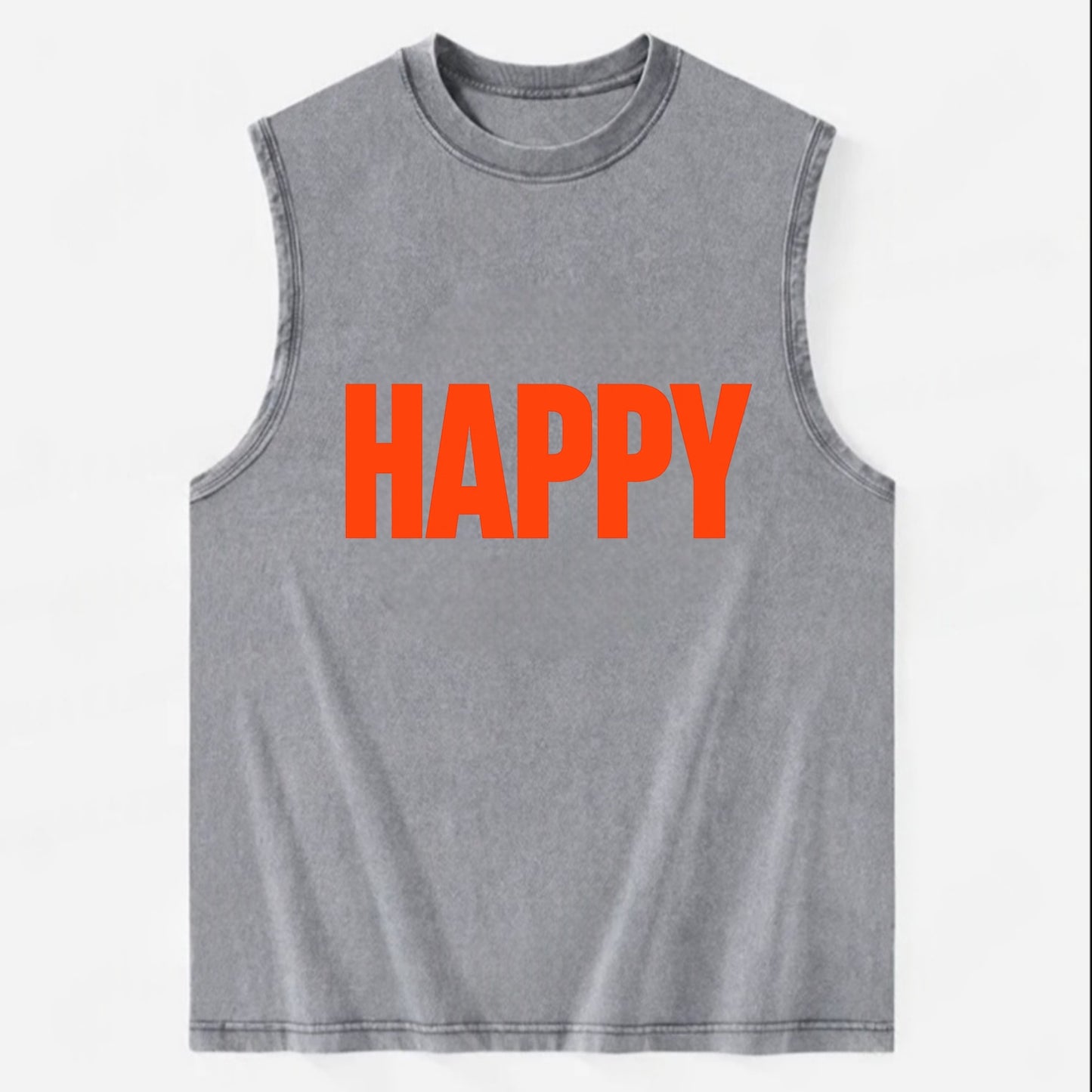 Bold typography design - "HAPPY" - joyful, content, pleased - Vintage Washed Tank - Grey