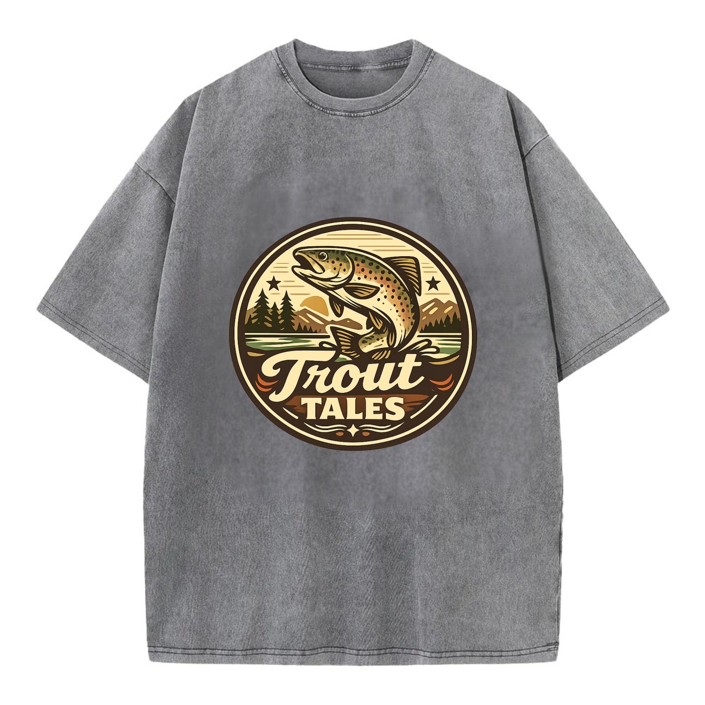 Trout Tales Adventure Emblem - Vintage T-shirt - Grey