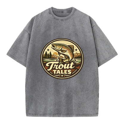 Trout Tales Adventure Emblem - Vintage T-shirt - Grey