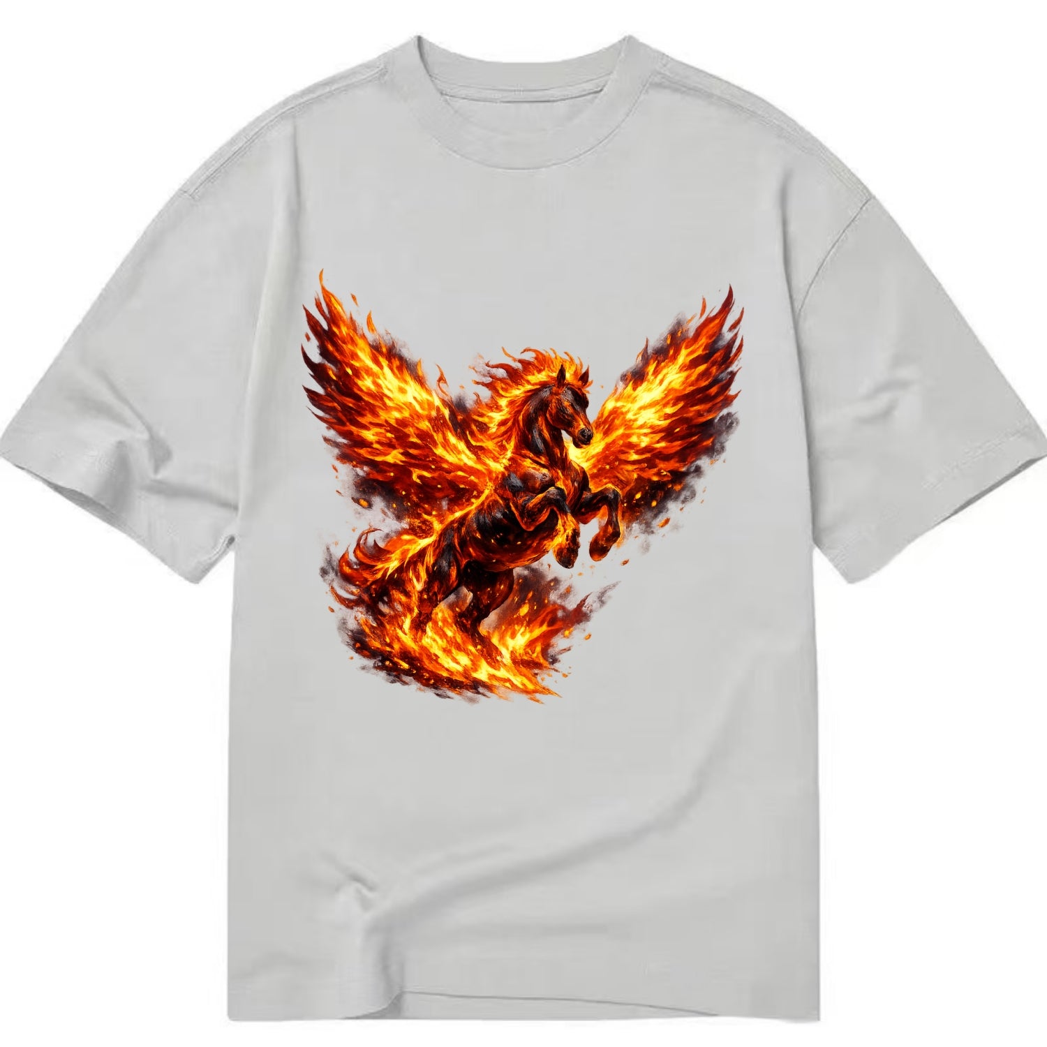 PHOENIX FIRE HORSE | Horse emerging from flames like phoenix | Rebirth - Classic T-shirt - Grey