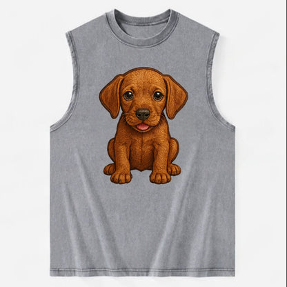 Baby Vizsla Puppy - golden rust coat, soulful eyes, athletic build, - Vintage Washed Tank - Grey