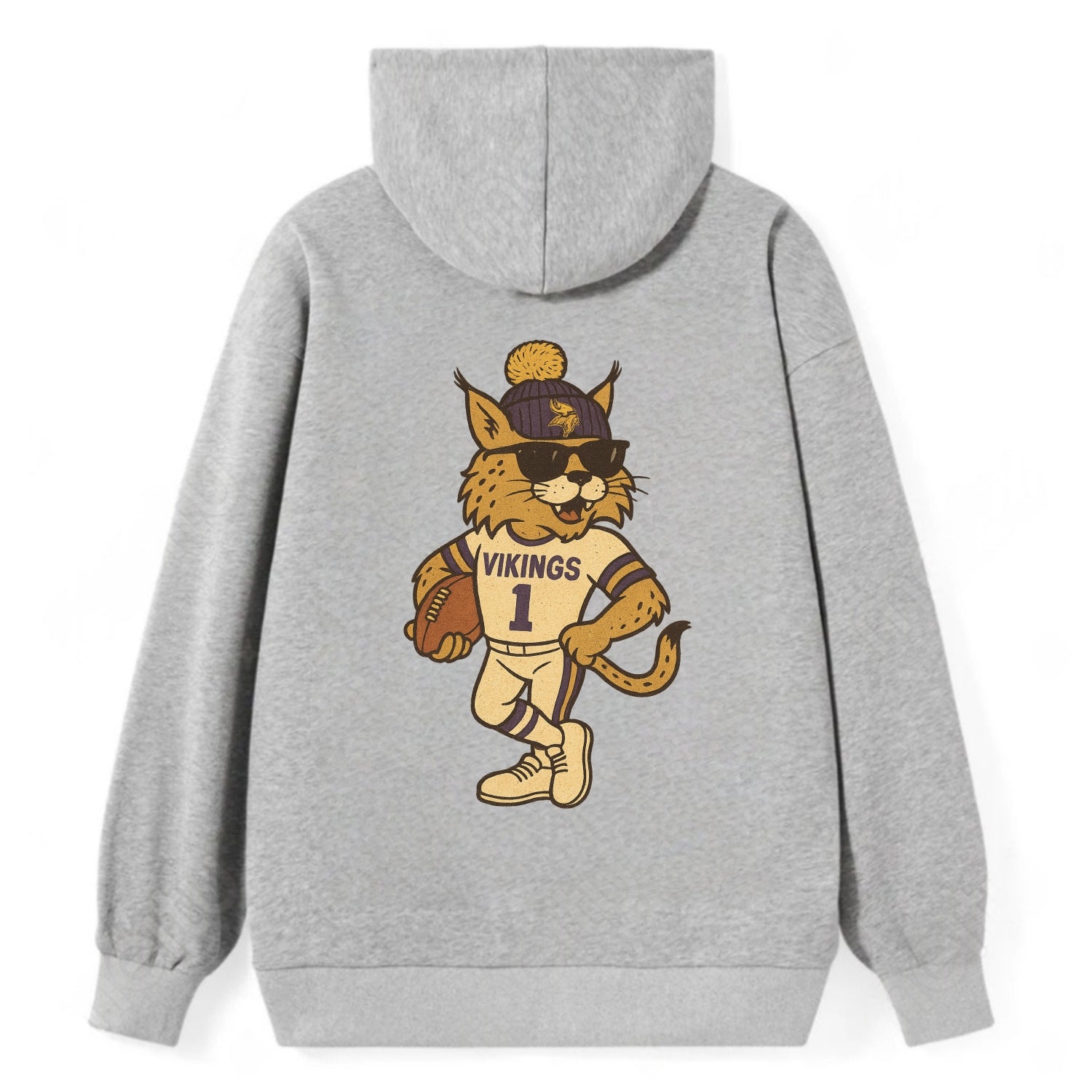 Minneapolis Lynx wearing Vikings beanie with Norse patch and wayfarer - Classic Pullover Hoodie - Grey