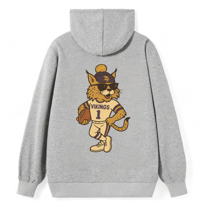 Minneapolis Lynx wearing Vikings beanie with Norse patch and wayfarer - Classic Pullover Hoodie - Grey