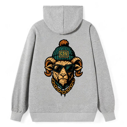 Fort Collins Ram wearing Colorado State beanie with CSU patch - Classic Pullover Hoodie - Grey