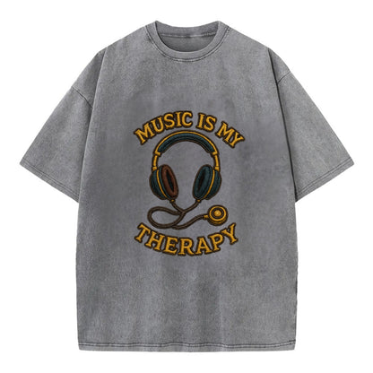 Music Is My Therapy  - Vintage T-shirt - Grey