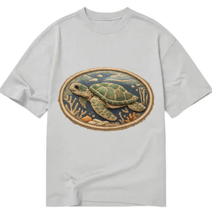 SEA TURTLE - swimming turtle in green and blue , ocean life - Classic T-shirt - Grey