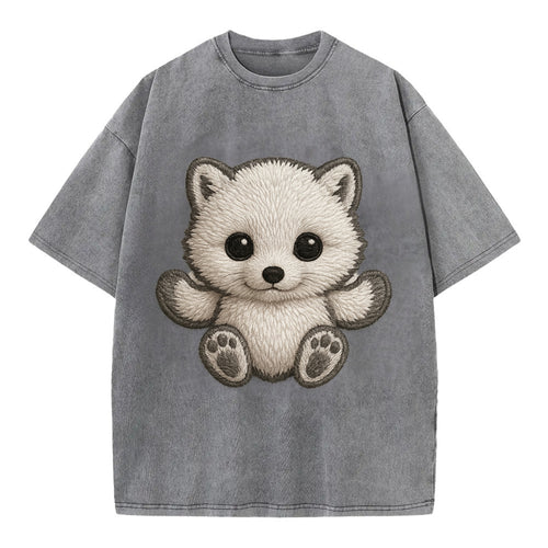 Baby Arctic Fox - white fluffy, tiny black nose, bright curious eyes, - Vintage T-shirt