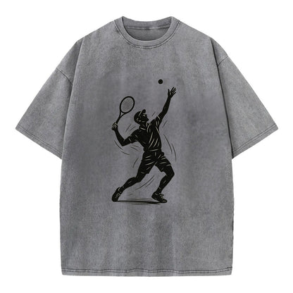 Tennis player serving with powerful form - Vintage T-shirt - Grey