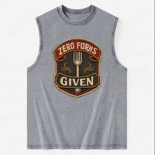 ZERO FORKS GIVEN - fork with text in silver , no cares attitude - Vintage Washed Tank - Grey