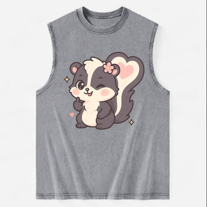fluffy skunk with heart-shaped tail pattern, one paw up showing sass - Vintage Washed Tank - Grey