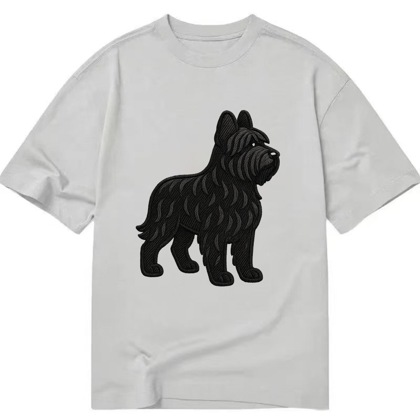 Briard - Black wavy coat embroidered herding pose - Classic T-shirt - Grey