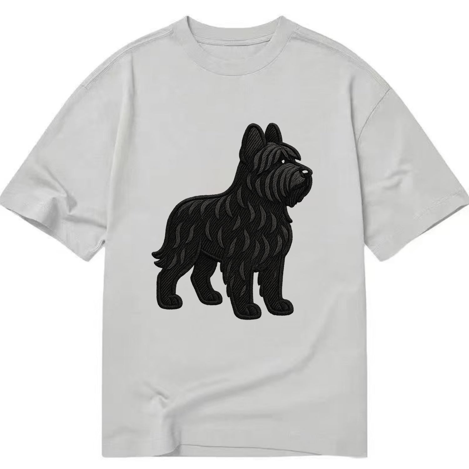 Briard - Black wavy coat embroidered herding pose - Classic T-shirt - Grey