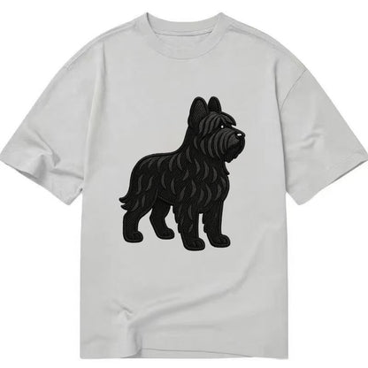 Briard - Black wavy coat embroidered herding pose - Classic T-shirt - Grey