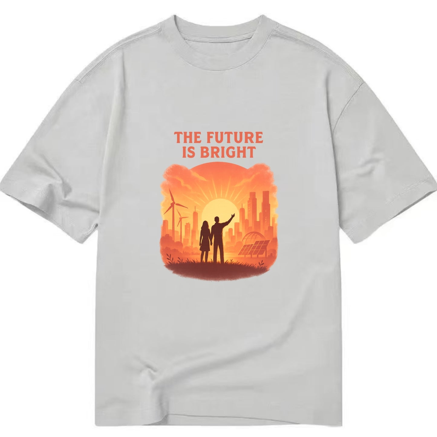 Sunrise over thriving sustainable city - "The Future is Bright" - optimistic - Classic T-shirt - Grey