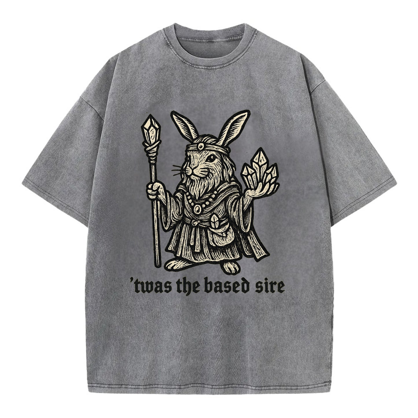Crystals Healing Hippie Rabbit  - Vintage T-shirt - Grey