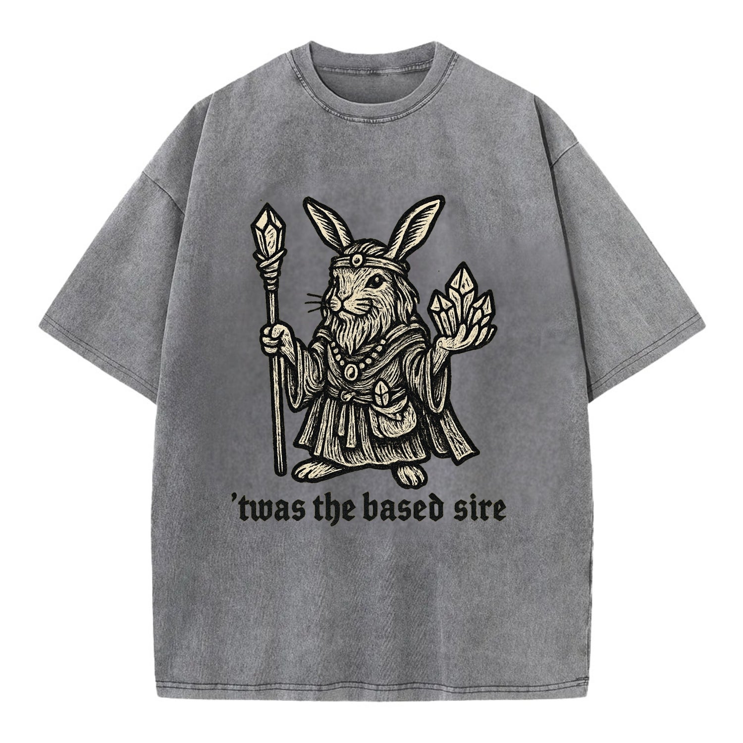 Crystals Healing Hippie Rabbit  - Vintage T-shirt - Grey