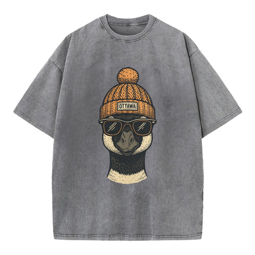 Ottawa Canadian Goose wearing Ottawa beanie with pom pom and wayfarer sunglasses - Vintage T-shirt